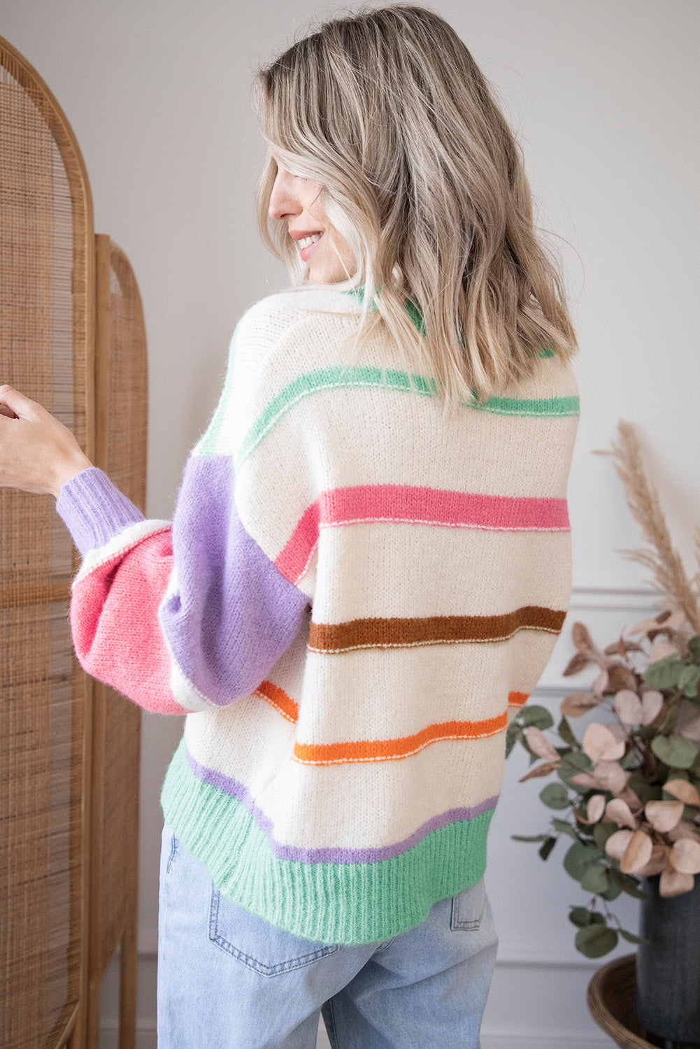 Striped Colorblock Drop Shoulder Sweater