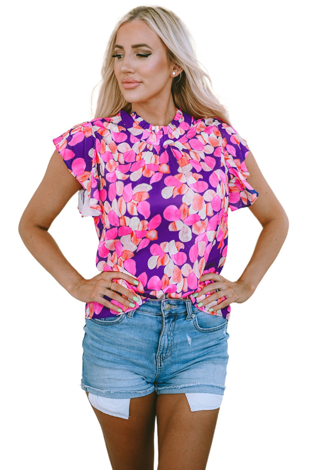 Ruffle Sleeve Floral Print Blouse