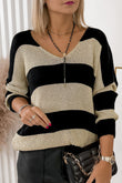 Contrast Striped V Neck Loose Sweater