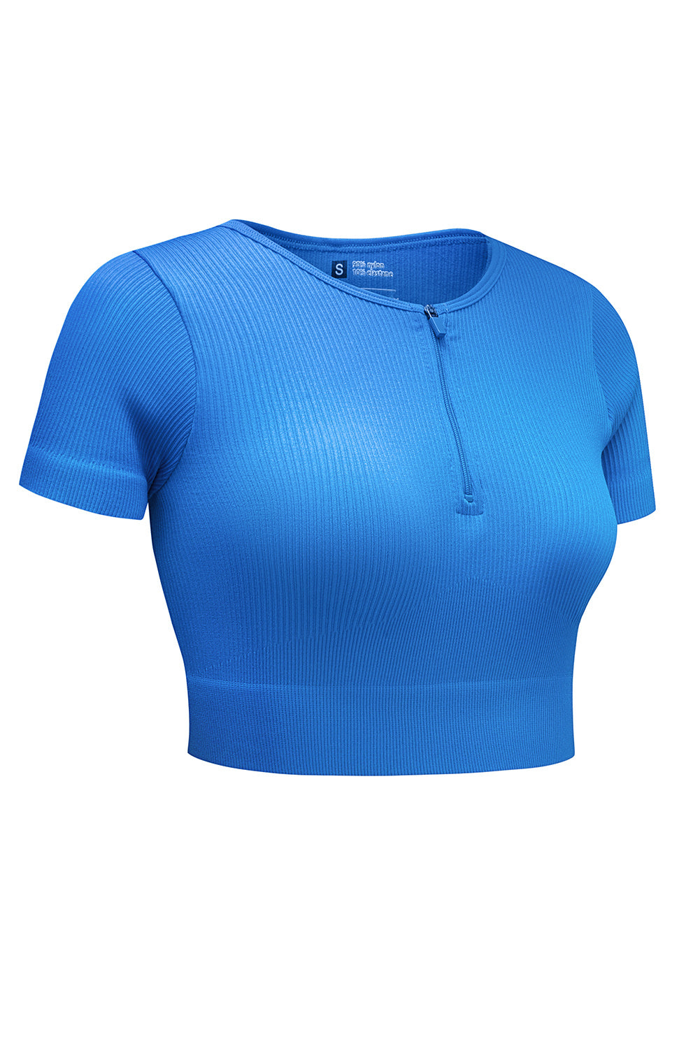 Zipped Notch Short Sleeve Ribbed Yoga Top