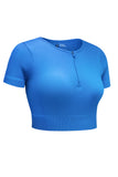 Zipped Notch Short Sleeve Ribbed Yoga Top