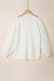 Cable Puff Sleeve Lace V Neck Sweater