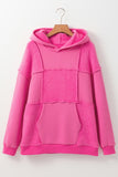 Pitaya Pink Mineral Wash Terry Patchwork Drawstring Hoodie