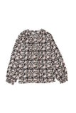 Floral Print Split Neck Pleated Puff Sleeve Blouse