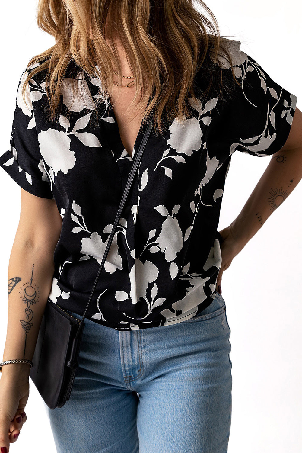 Apricot Floral Printed Short Sleeve Blouse