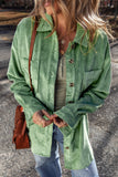 Light French Beige Patched Pocket Button Up Corduroy Shacket