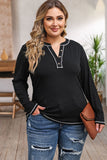 Plus Size Contrasting Topstitch Ribbed Henley Top