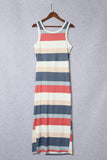 Striped Color Block Notched Neck Tank Top