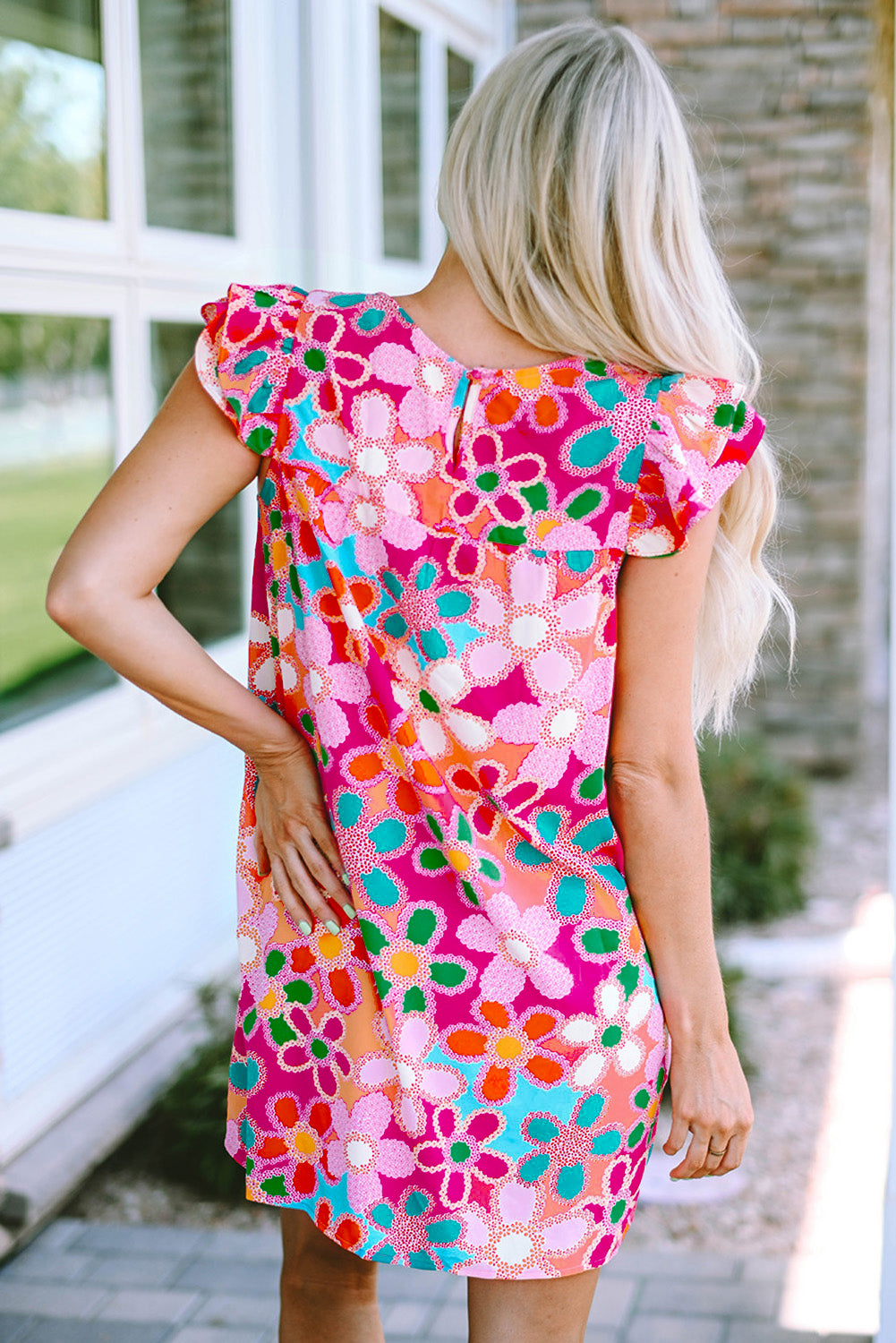 Rose Embroidered Detail Floral Print Ruffle Trim Tank Top