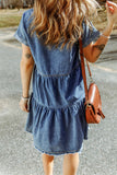 Buttoned Frayed Pocket Short Sleeve Denim Dress