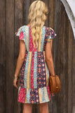 Floral Patchwork Print Flutter Sleeve Dress