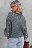 Pull bleu chiné en tricot à épaules tombantes et manches bouffantes