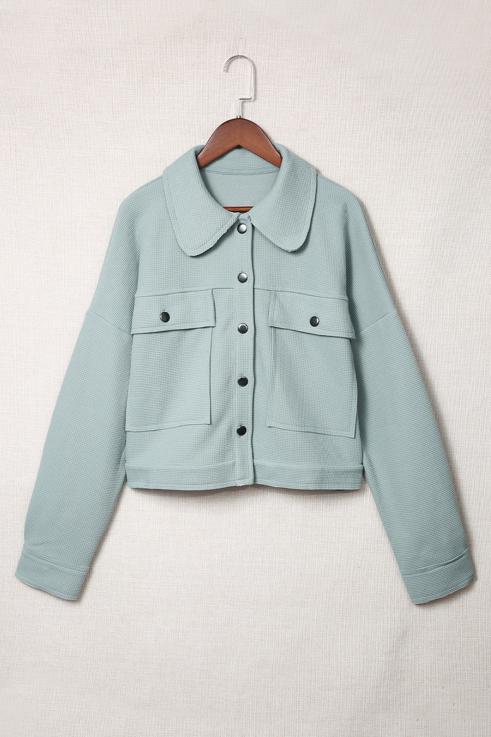 Waffle Knit Buttons Cropped Jacket with Pockets