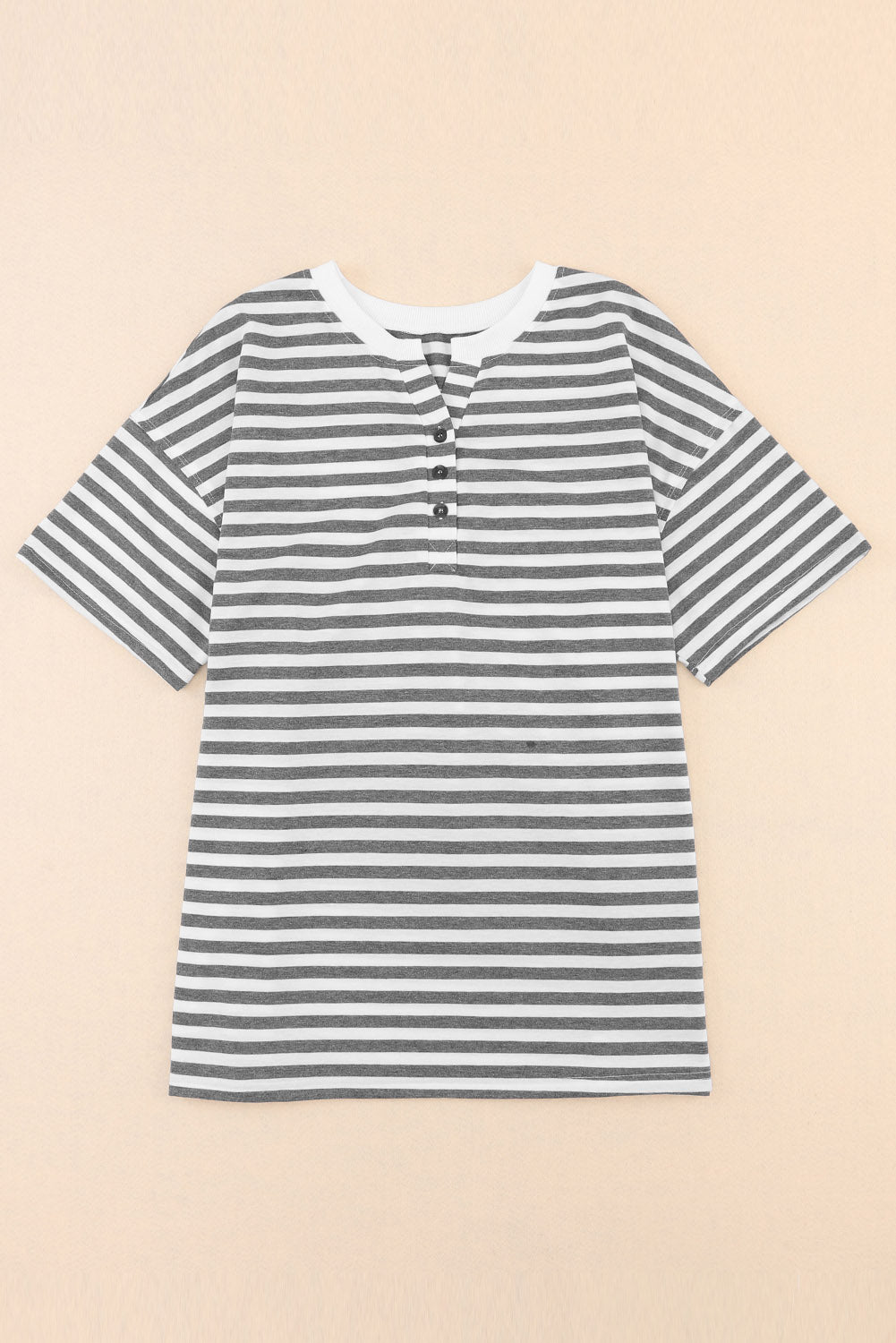 Plus Size Striped Short Sleeve Henley Tee