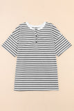 Plus Size Striped Short Sleeve Henley Tee