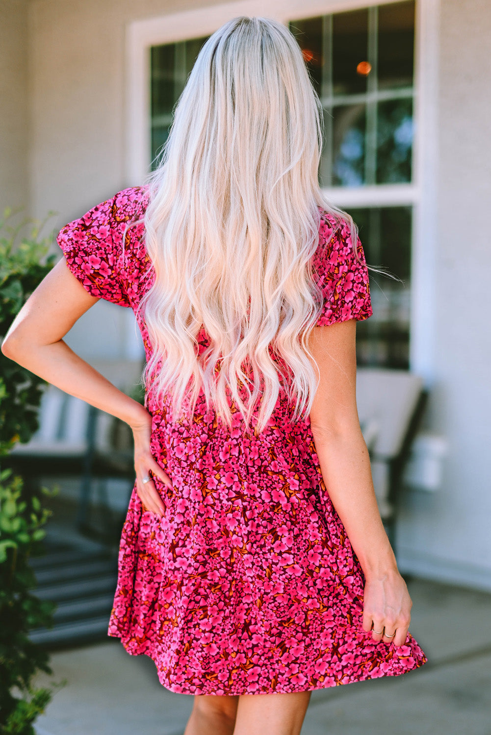 Floral Print Tiered Flutter Sleeve V Neck Top