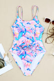 Floral Print Lace-up High Waist One-piece Swimsuit