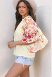 Beige Floral Patchwork Half Batwing Sleeve Blouse