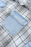 Plaid Patchwork Fringed Flap Pockets Denim Jacket