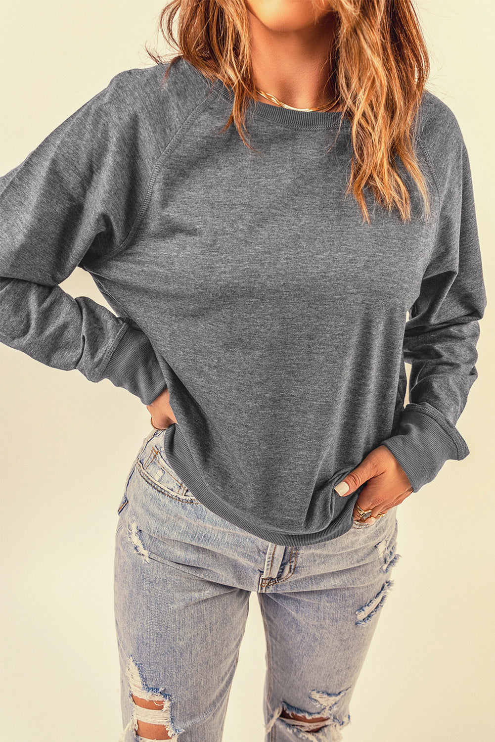 Pink French Terry Cotton Blend Pullover Sweatshirt