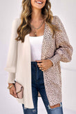 Leopard Patchwork Smocked Cuffs Open Front Cardigans