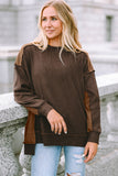 Brown Exposed Seam Patchwork Ribbed Knit Oversized Top