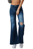 Asymmetric Open Knee Distressed Flare Jeans