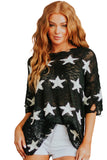 Star Print Half Sleeve Distressed Knit Top