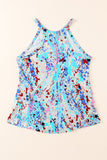 Sky Blue Tropical Floral Print Racerback Tank Top