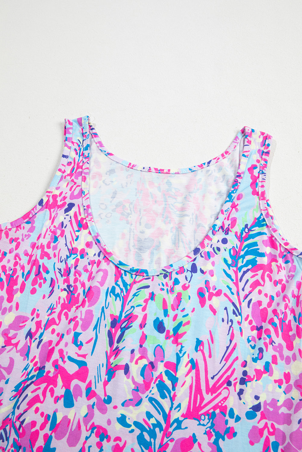 Blue Multicolor Floral Print Sleeveless Tank Top