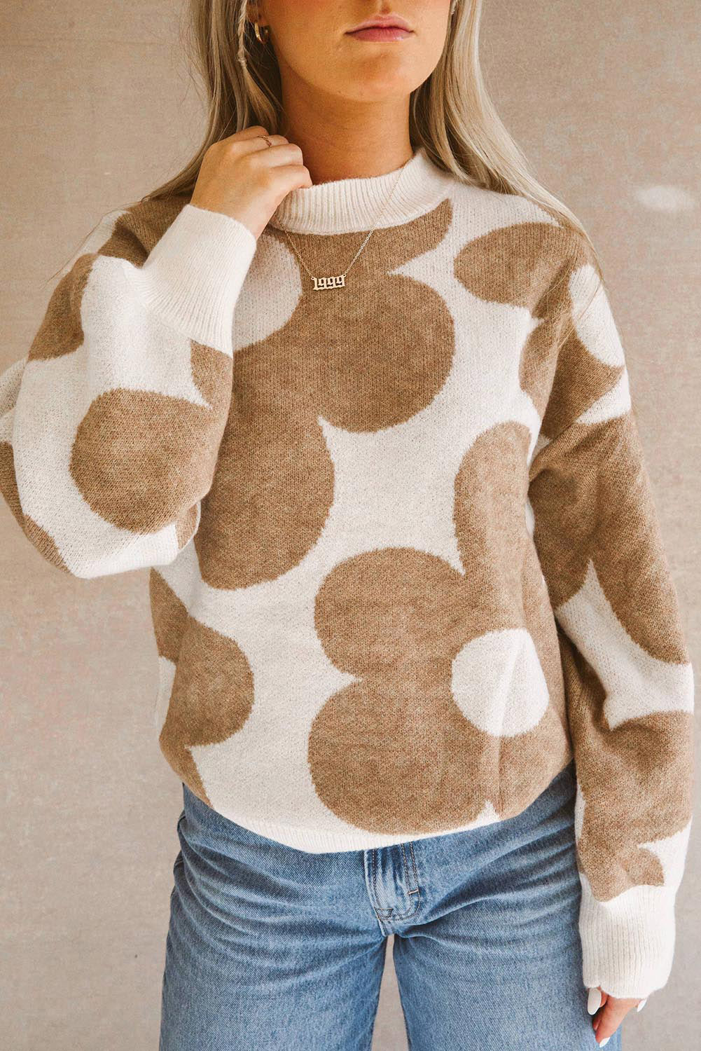 Flower Pattern Slouchy Sweater