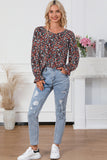 V Cut Lace Patch Tie-up Ruffled Puff Sleeve Floral Blouse