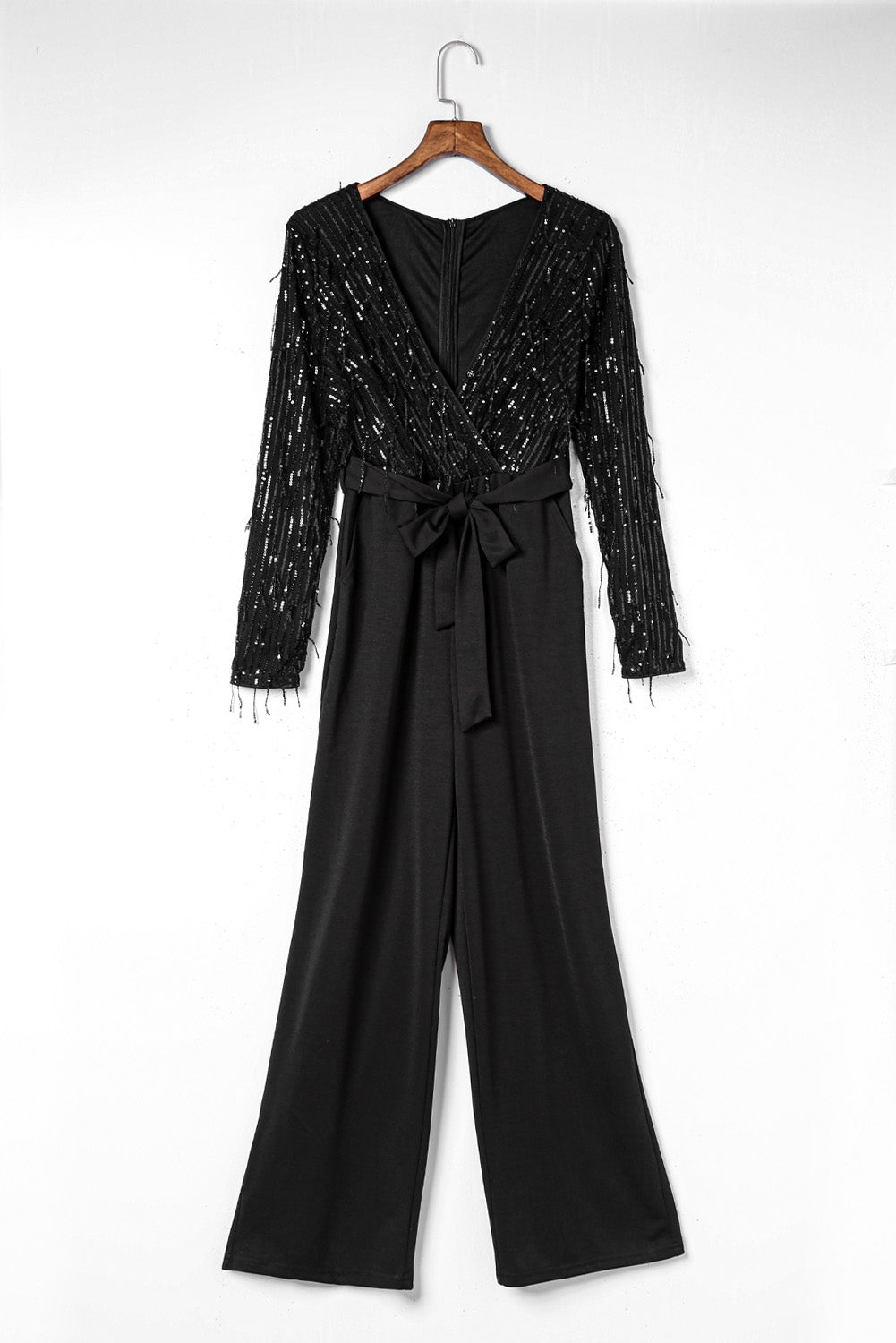 Sequin Fringes V Neck Long Sleeve Jumpsuit