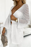 White Hollow-out Knit Kimono Lightweight Cardigan