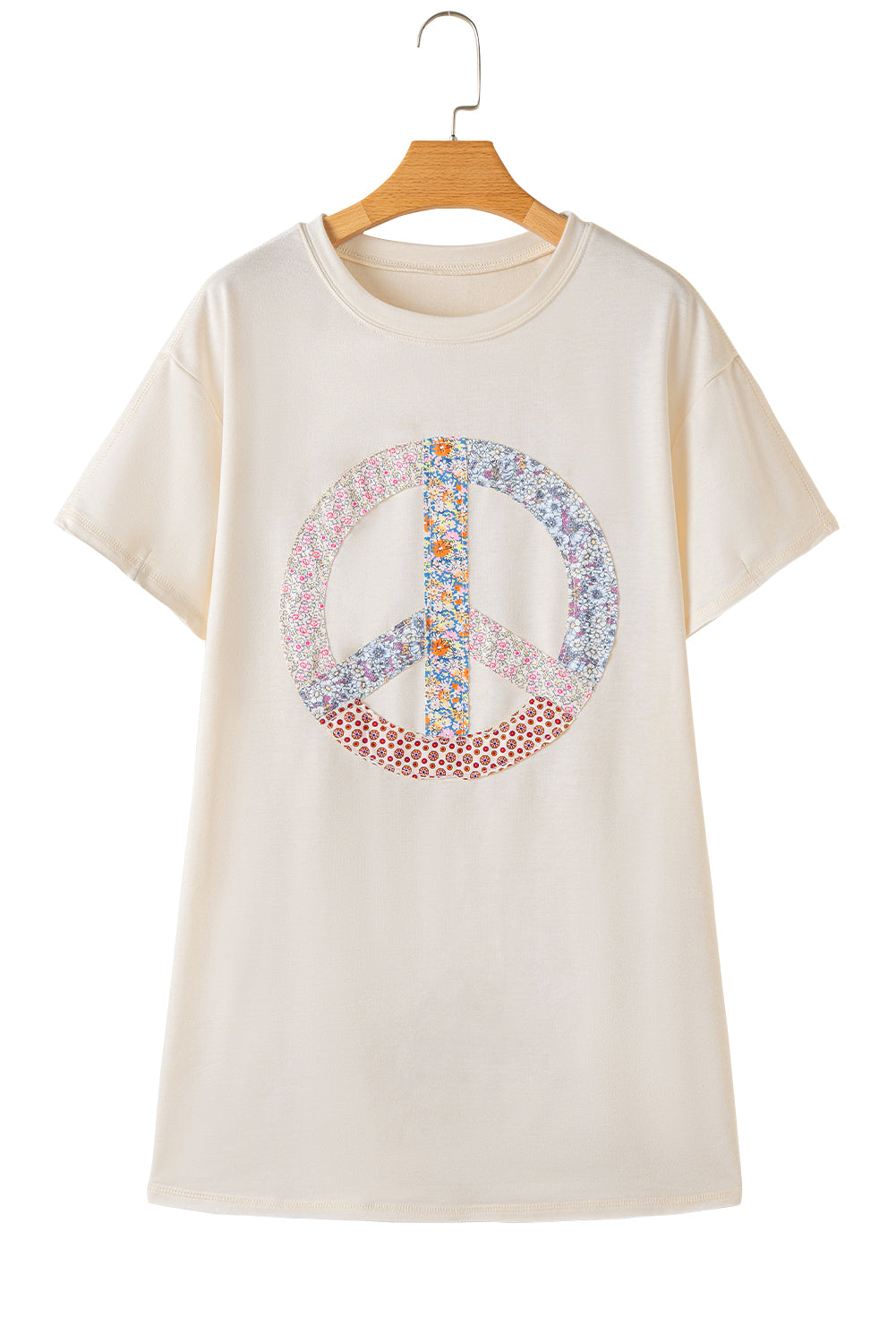 White Floral Peace Sign Graphic T Shirt Dress