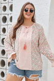 Dotty Floral Patchwork Plus Size Long Sleeve Blouse