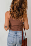 Split Neck Ribbed Knit Tank Top