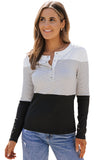 Striped Colorblock Splicing Henley Top