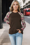 Brown Plaid Raglan Sleeve Sweatshirt