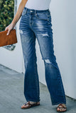 High Rise Washed Distressed Flare Jeans