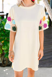 White Floral Crochet Splicing Sleeve T Shirt Dress