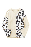 Asymmetric Leopard Patchwork Wide Sleeve V Neck Sweater