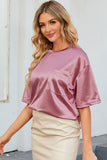 Glitter Chest Pocket Round Neck Long Sleeve Top