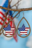 American Flag Heart Shape Hollowed Wood Drop Earrings