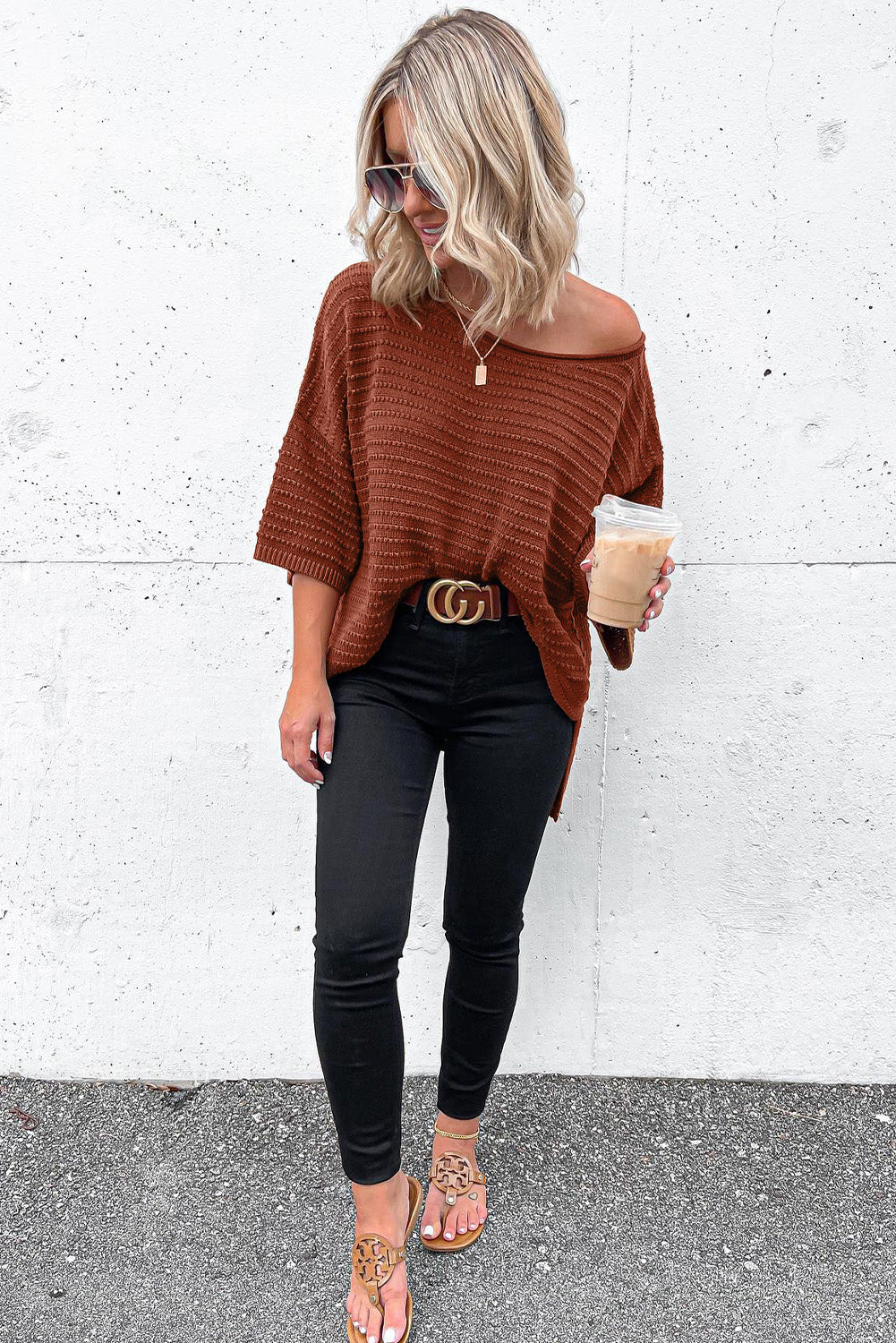 Textured Knit Drop Shoulder Tee