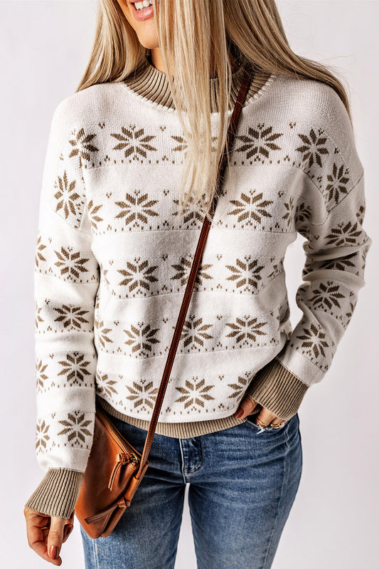 Christmas Snowflake High Neck Knit Sweater