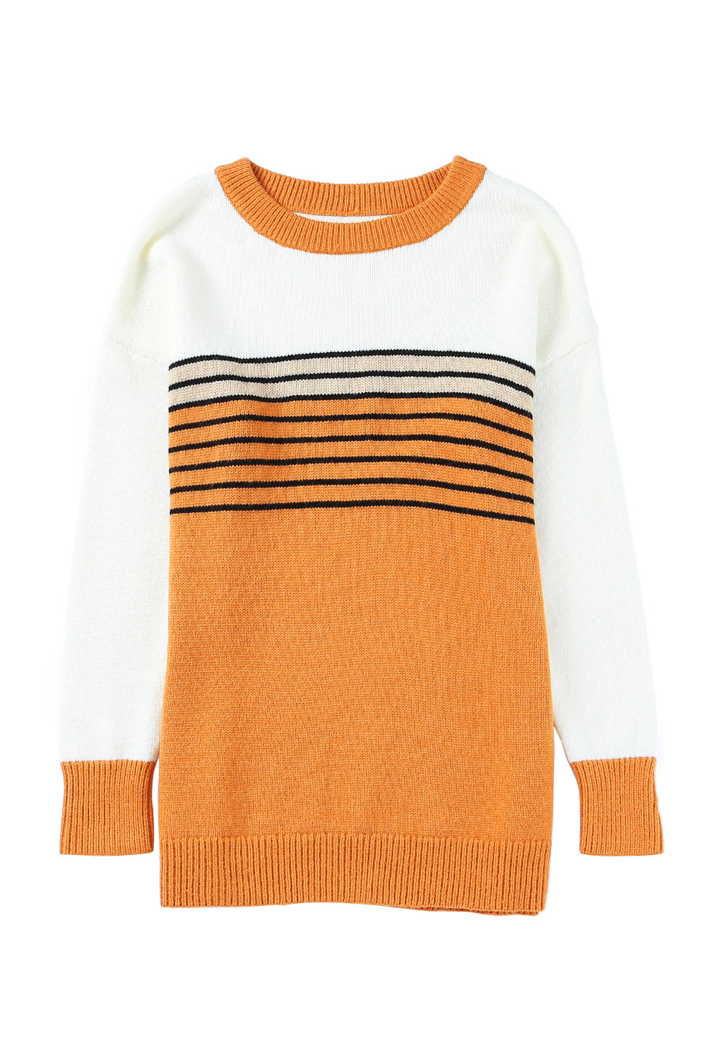 Colorblock Striped Crew Neck Sweater