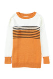 Pull col rond rayé orange color block