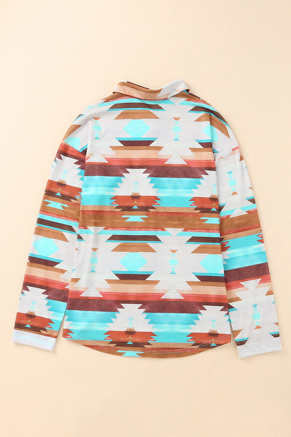 Aztec Print Buttoned Pocket Chest Long Sleeve Shirt