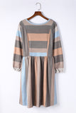 Plus Size 3/4 Sleeves Striped Print Empire Waist Dress